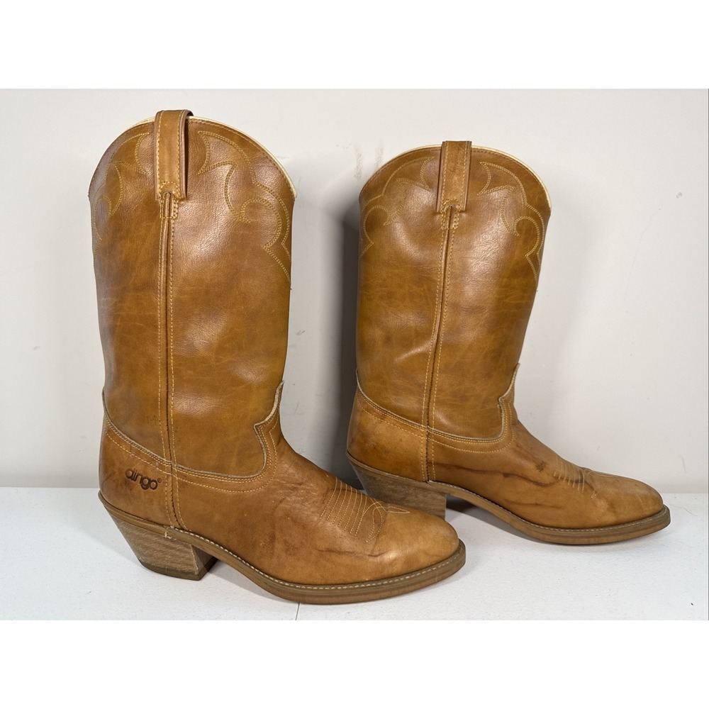 Vintatge Men's Dingo 5907 Cowboy  Western‎ Boots Size 9D Brown Tan Leather